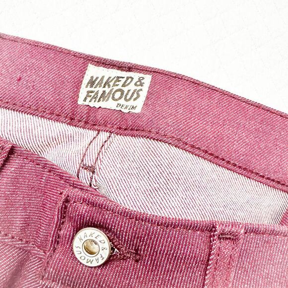 Naked & Famous Men's Red Skinny Guy Red Slim Fit Denim Jeans Size 34 - Picture 6 of 8